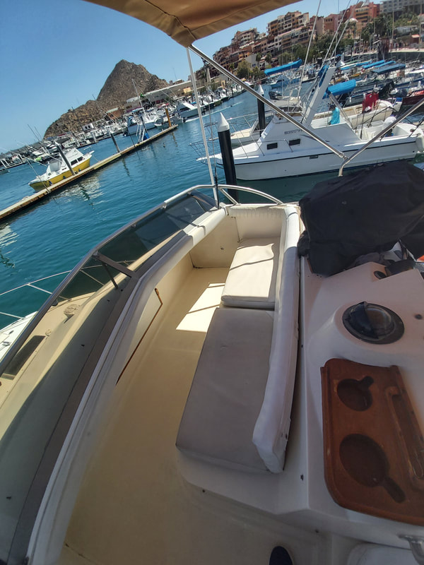 Forward seating on flybridge perfect place to sit while trolling the Cabo fishing waters to help spot fish.  