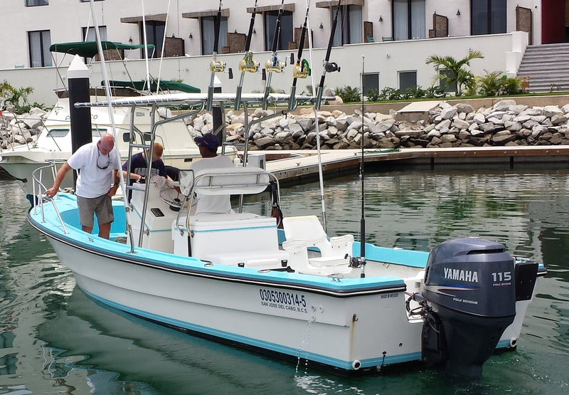 Fiesta Sportfishing 26 ft Super Panga "Kika" fishing out of Puerto los Cabos.